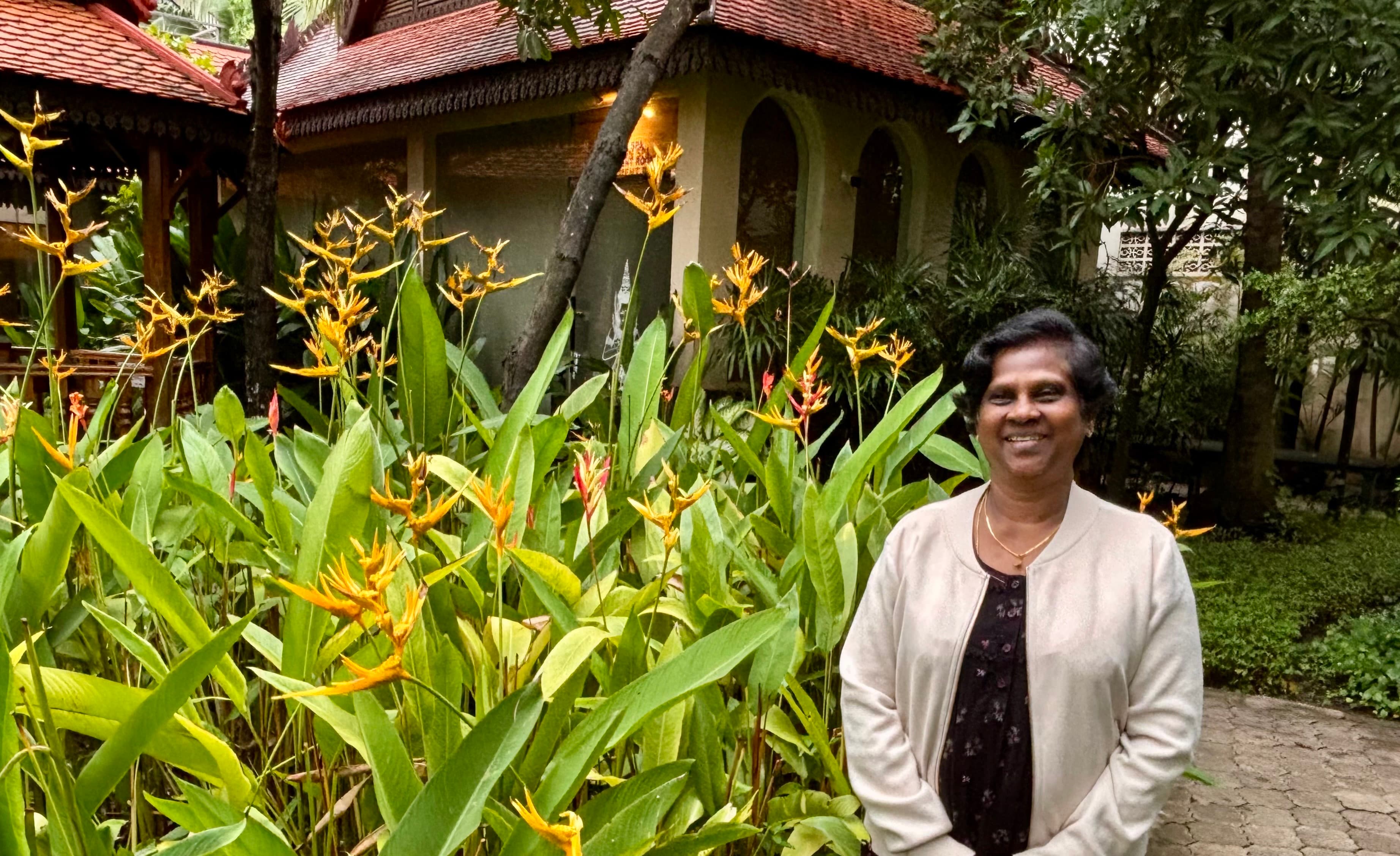 Our microbiologist in her garden